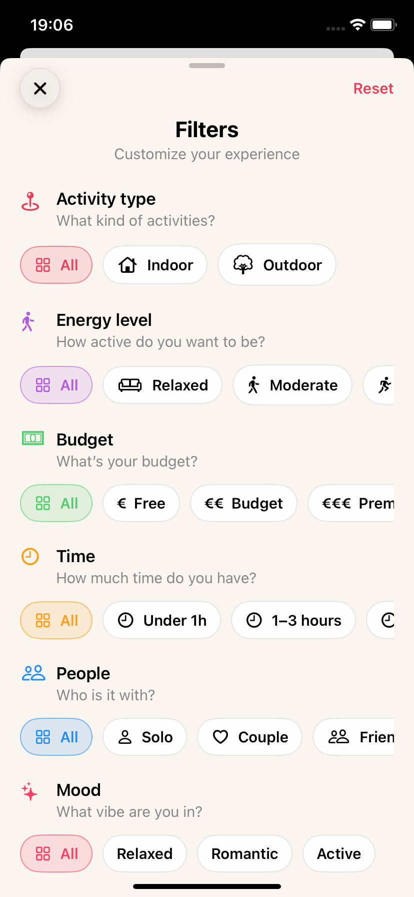 Activity Roulette filters