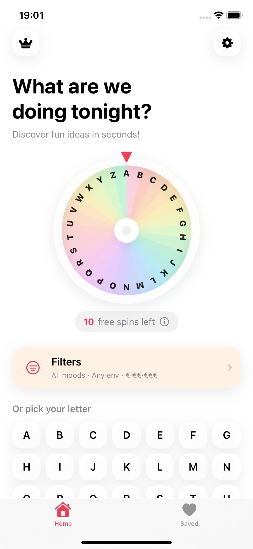 Activity Roulette home screen