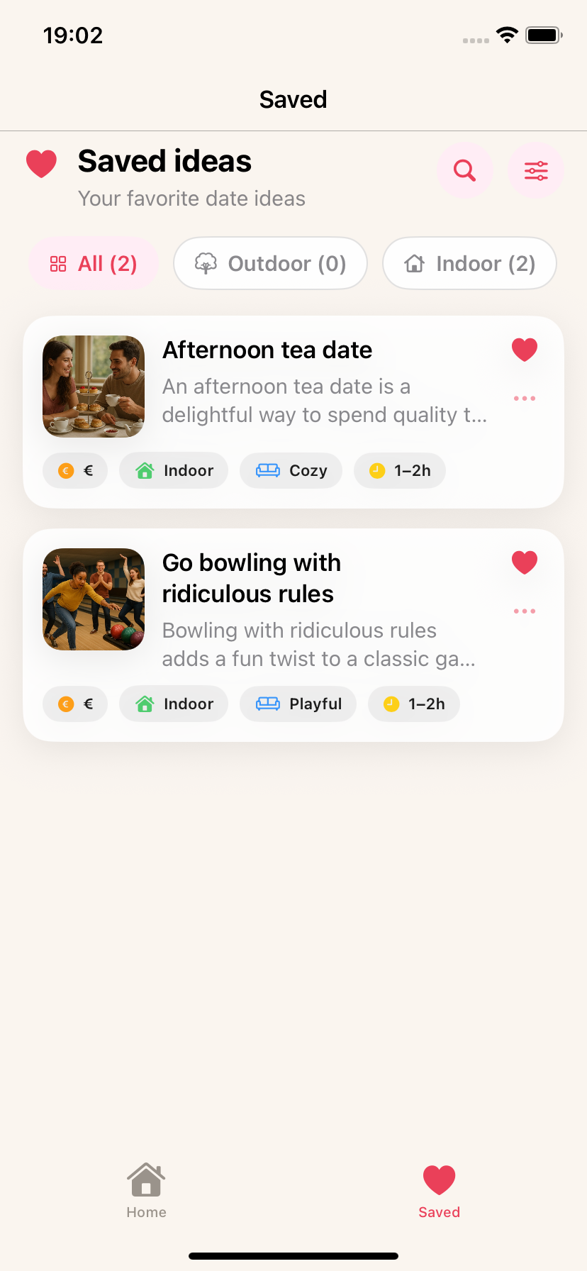 Activity Roulette saved activities