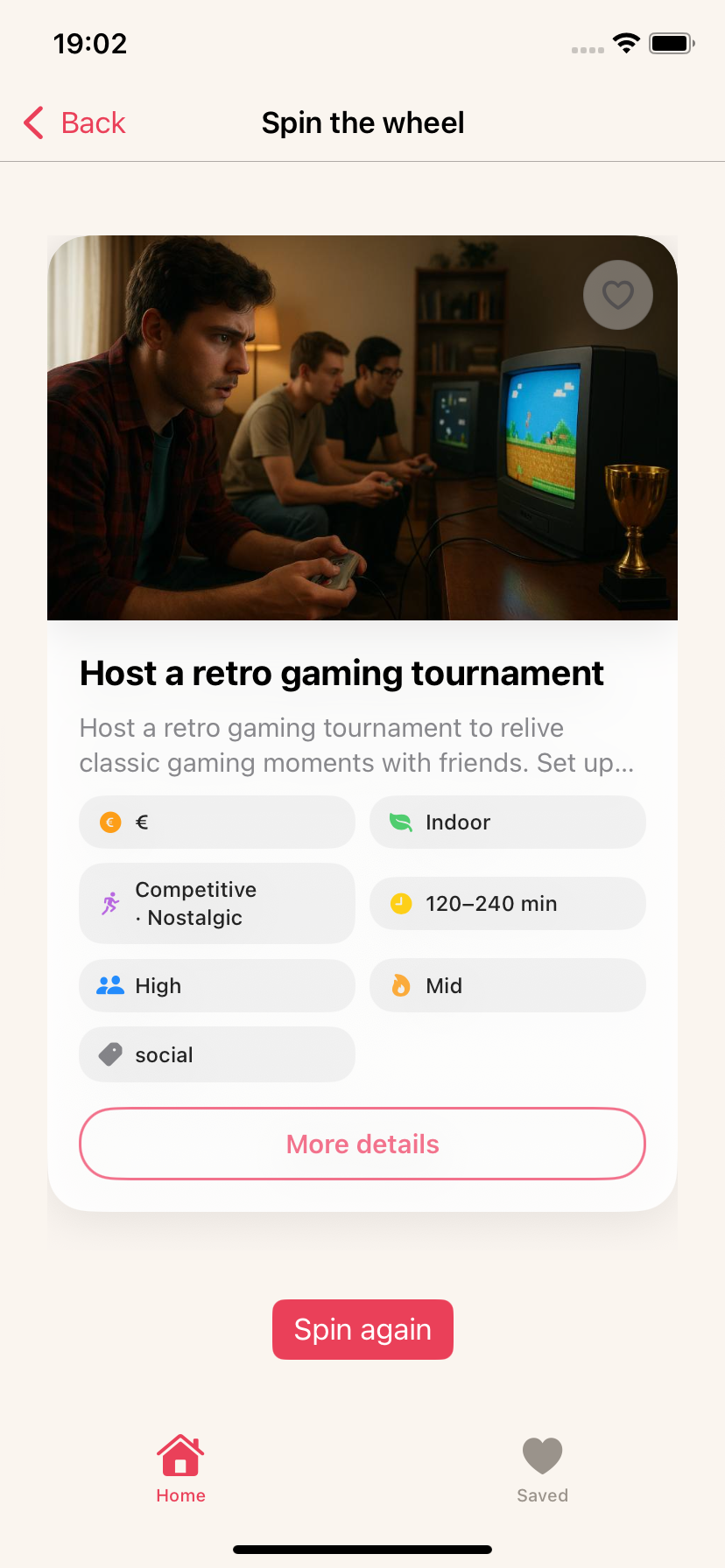 Activity Roulette selected activity