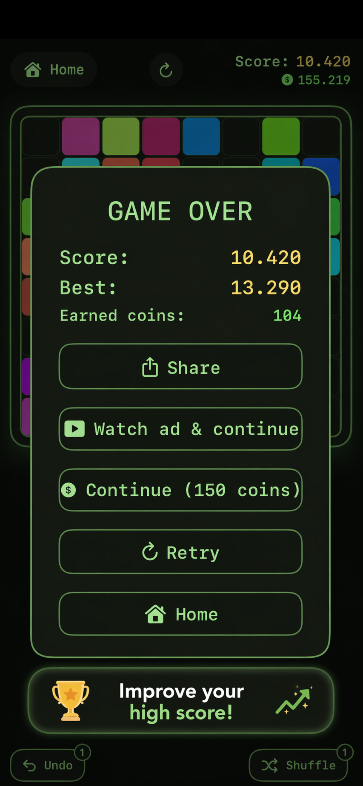 TapBlox! high score screen